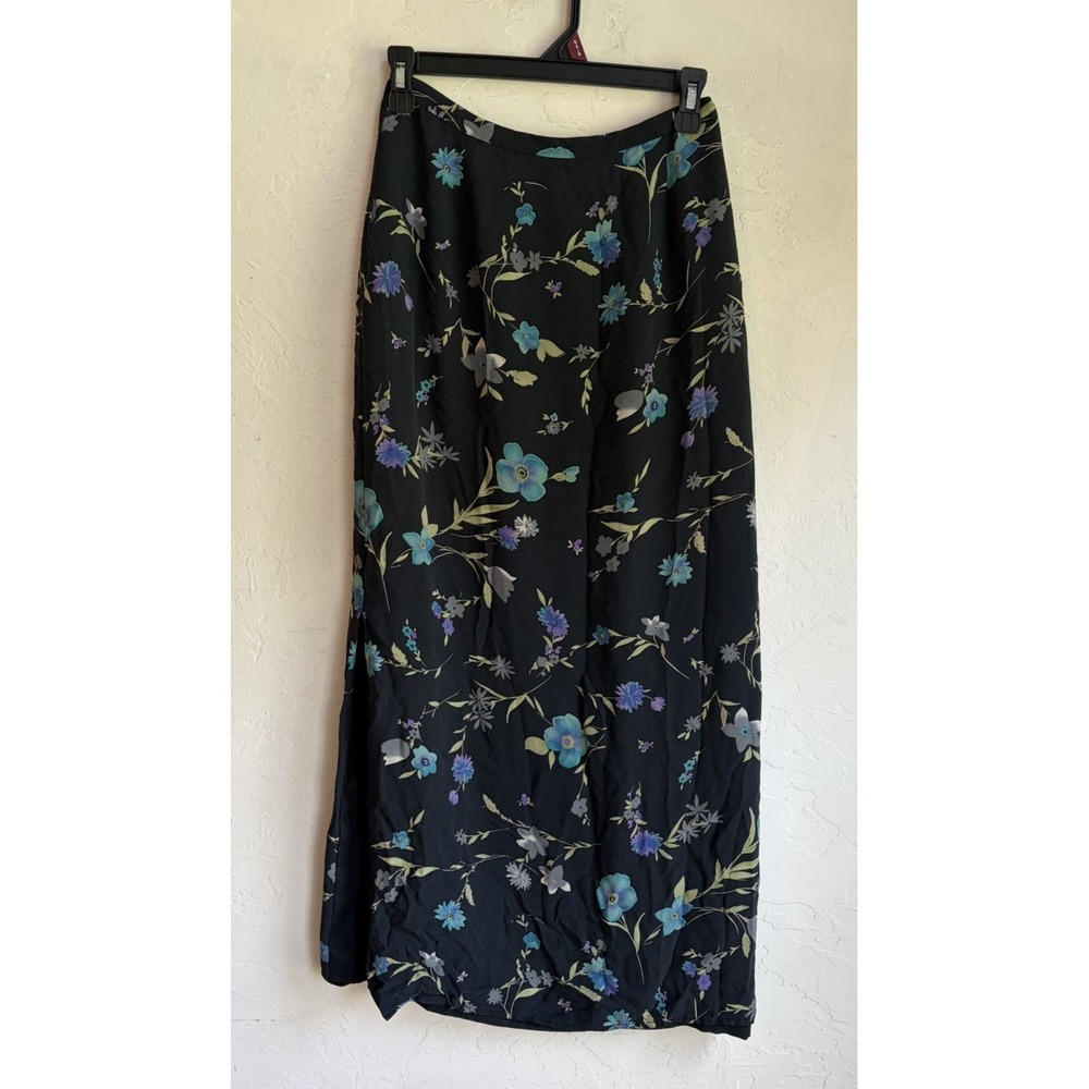 Vintage Y2K 90s Harold's 100% Silk Maxi Skirt 6 Dark Floral Romantic Feminine
